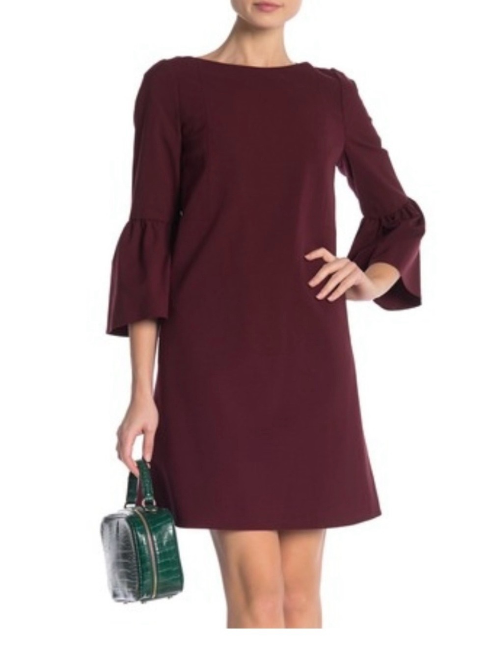 Lafayette 148 New York Marissa Bell Sleeve Shift Dress Cabernet Burgundy Small